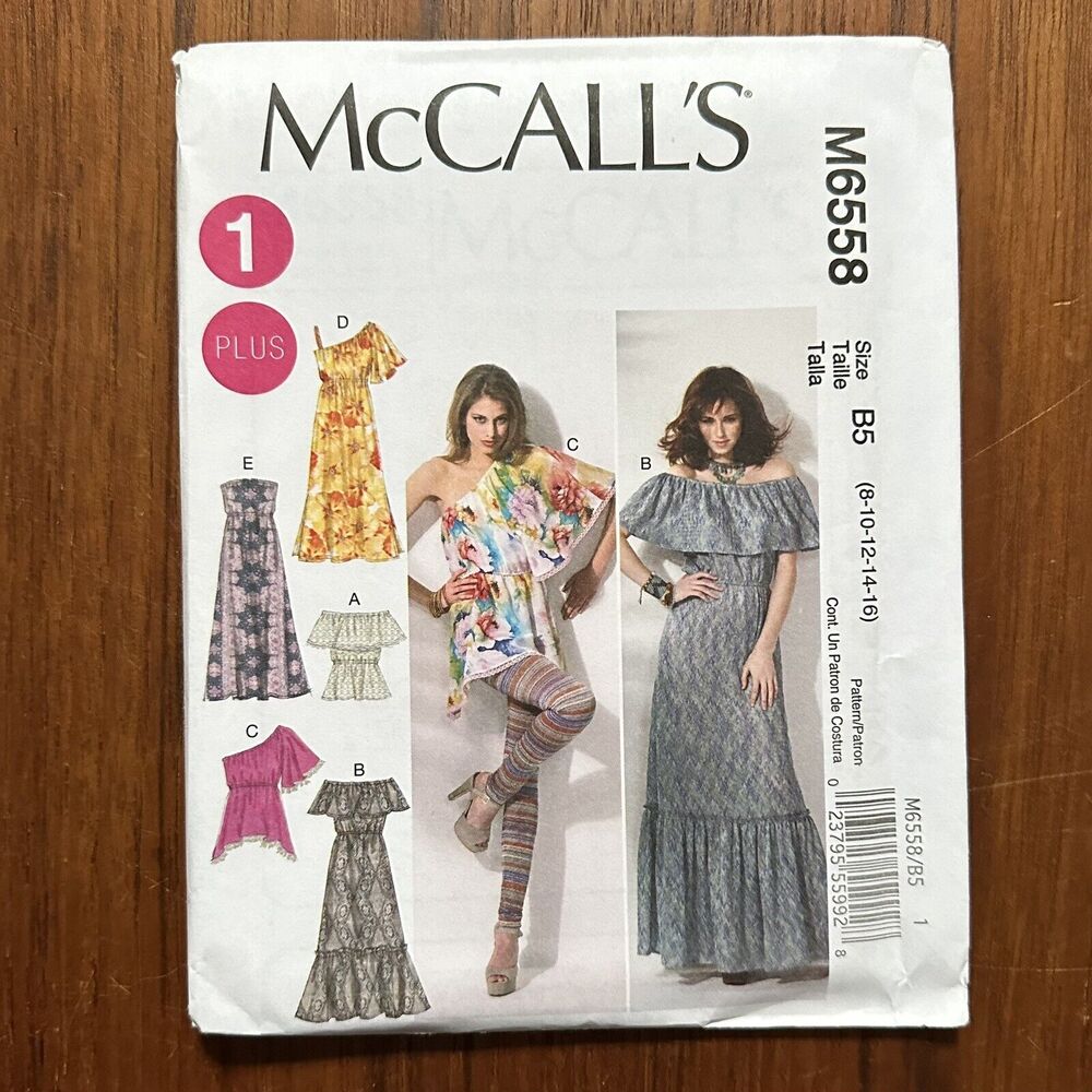 NEW Off Shoulder Pullover Dress Sewing Pattern Sizes 8-10-12-14-16 McCalls 6558